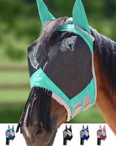 harrison howard caremaster horse fly mask with ears and nose fringe fly protector defender mask summer mint full size