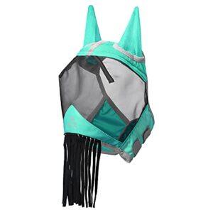 Harrison Howard CareMaster Horse Fly mask with Ears and Nose Fringe Fly Protector Defender Mask Summer Mint Full Size