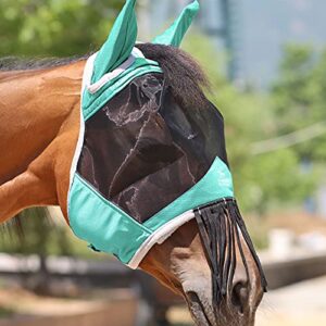 Harrison Howard CareMaster Horse Fly mask with Ears and Nose Fringe Fly Protector Defender Mask Summer Mint Full Size