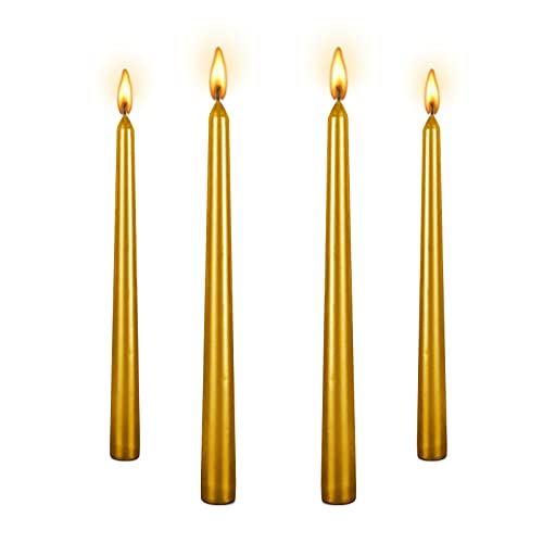 Tall Metallic Taper Candle Candles - 10 Inch, wist Taper Candle,Non-dripTaper Candle, Metallic Candle Taper Long Candles Wax Unscented Dinner Candle Brithday Candle(4Glossy Gold)