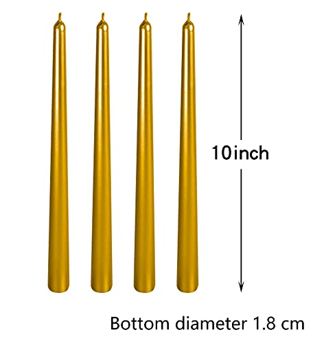 Tall Metallic Taper Candle Candles - 10 Inch, wist Taper Candle,Non-dripTaper Candle, Metallic Candle Taper Long Candles Wax Unscented Dinner Candle Brithday Candle(4Glossy Gold)