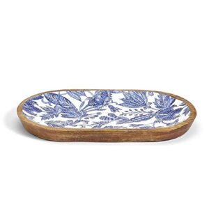 two's company blue batik hand-crafted wood oval platter