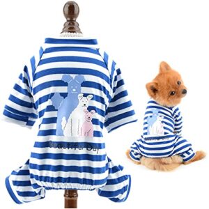 smalllee_lucky_store pet striped cotton pajamas pjs for small dogs cats boy girl puppy pyjamas jumpsuit bodysuit cute doggies pattern indoor sweater shirt with legs yorkie chihuahua clothes