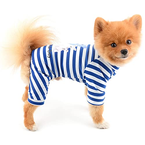 SMALLLEE_LUCKY_STORE Pet Striped Cotton Pajamas Pjs for Small Dogs Cats Boy Girl Puppy Pyjamas Jumpsuit Bodysuit Cute Doggies Pattern Indoor Sweater Shirt with Legs Yorkie Chihuahua Clothes