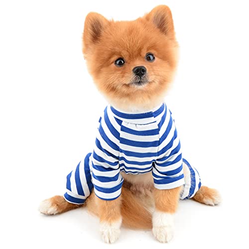 SMALLLEE_LUCKY_STORE Pet Striped Cotton Pajamas Pjs for Small Dogs Cats Boy Girl Puppy Pyjamas Jumpsuit Bodysuit Cute Doggies Pattern Indoor Sweater Shirt with Legs Yorkie Chihuahua Clothes