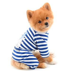 SMALLLEE_LUCKY_STORE Pet Striped Cotton Pajamas Pjs for Small Dogs Cats Boy Girl Puppy Pyjamas Jumpsuit Bodysuit Cute Doggies Pattern Indoor Sweater Shirt with Legs Yorkie Chihuahua Clothes