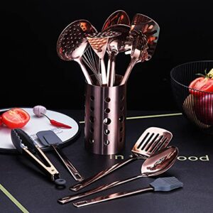 Copper Kitchen Utensils Set,13 Pieces Stainless Steel Cooking Utensils Set With Titanium Rose Gold Plating,Kitchen Tools Set With Utensil Holder For Non-Stick Cookware Dishwasher Safe (13 Packs)