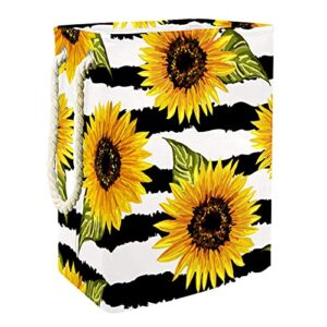 deyya waterproof laundry baskets tall sturdy foldable sunflowers white black stripe print hamper for adult kids teen boys girls in bedrooms bathroom