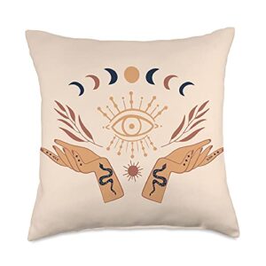 goddess mystical aesthetic celestial goddess aesthetic boho all seeing eye moon phases throw pillow, 18x18, multicolor