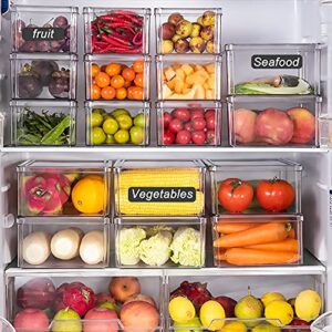 Set of 5 Fridge Organizer Bins Plastic Freezer Refrigerator Pantry Organizer Food Storage Box Container for Cabinet, Countertops, Cupboard, Kitchen Pantry Organization and Storage