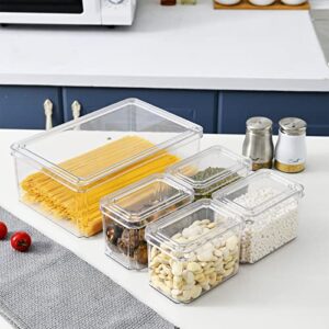 Set of 5 Fridge Organizer Bins Plastic Freezer Refrigerator Pantry Organizer Food Storage Box Container for Cabinet, Countertops, Cupboard, Kitchen Pantry Organization and Storage