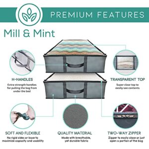 Mill & Mint – 3 Underbed Storage Bags + 1 Organizer Tote– Foldable, Large Under Bed Storage Containers for Clothes, Blankets, Shoes & Toys, Gray