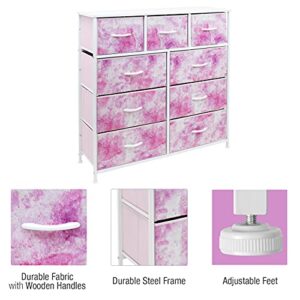 Sorbus Kids Dresser with 9 Drawers - Furniture Storage Chest Tower Unit for Bedroom, Hallway, Closet, Office Organization - Steel Frame, Wood Top, Tie-dye Fabric Bins (Pink, Tie-dye)