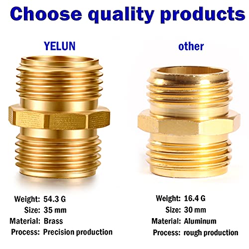 YELUN Solid brass Garden Hose Fittings Connectors Adapter Heavy Duty Brass Repair male to male double male faucet leader coupler dual water hose connector(3/4" GHT Double Male) 2 Pcs