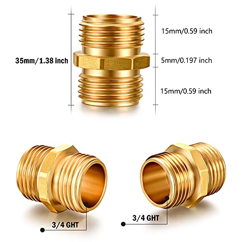 YELUN Solid brass Garden Hose Fittings Connectors Adapter Heavy Duty Brass Repair male to male double male faucet leader coupler dual water hose connector(3/4" GHT Double Male) 2 Pcs