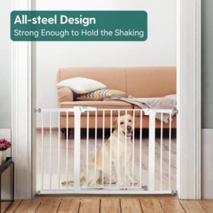 BABELIO Metal Baby Gate Dog Gate 29-48 Inch Extra Wide Pet Gate for Stairs & Doorways, Pressure Mounted Walk Thru Child Gate with Door, NO Need Tools NO Drilling, with Wall Cups