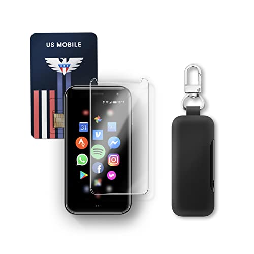 Palm Power Bundle Phone PVG100 (Unlocked Phone) 32GB Memory and 12MP Camera + Qmadix 2500mAh Keychain Battery + Tempered Screen Protector + US Mobile SIM Card