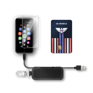 Palm Power Bundle Phone PVG100 (Unlocked Phone) 32GB Memory and 12MP Camera + Qmadix 2500mAh Keychain Battery + Tempered Screen Protector + US Mobile SIM Card