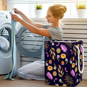 DEYYA Waterproof Laundry Baskets Tall Sturdy Foldable Flower Leaf Print Hamper for Adult Kids Teen Boys Girls in Bedrooms Bathroom