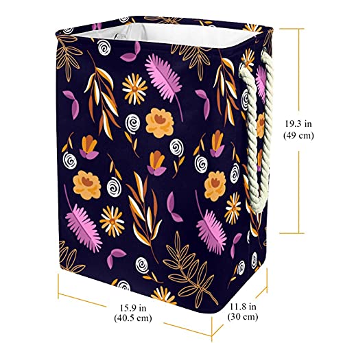 DEYYA Waterproof Laundry Baskets Tall Sturdy Foldable Flower Leaf Print Hamper for Adult Kids Teen Boys Girls in Bedrooms Bathroom