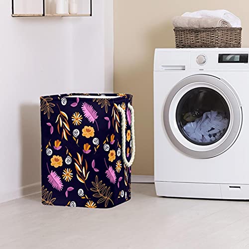 DEYYA Waterproof Laundry Baskets Tall Sturdy Foldable Flower Leaf Print Hamper for Adult Kids Teen Boys Girls in Bedrooms Bathroom