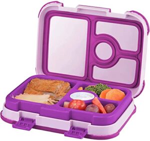 lroza leakproof kids lunch box | 4-compartment bento box for kids | bpa-free | school lunch container for boys girls | children travel on-the-go meal and snack packing containers (purple)