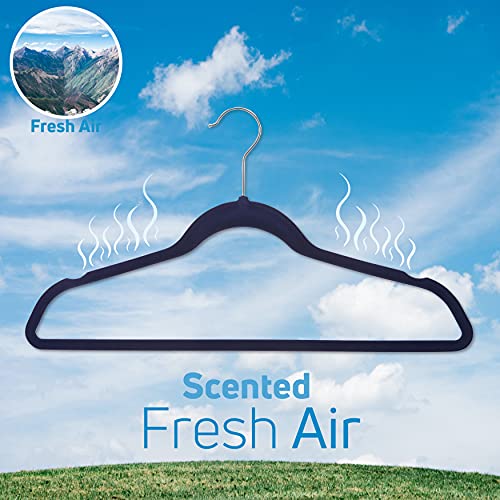 HangAroma Non-Slip Scented Velvet Hangers - Heavy Duty Clothes Hanger - Ultra Thin Space Saving 360 Degree Swivel Hook - Ideal for Coats, Jackets, Pants, & Dress - Fresh Air - 6 Pack