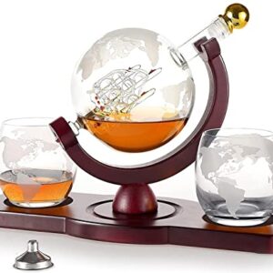 Father's Day Gifts for Men Dad, Unique Anniversary Birthday Gift for Him Husband Boyfriend Groomsmen, Globe Decanter Set with 2 Glasses, Wedding Bourbon Liquor Scotch Cool Stuff Presents for Brother