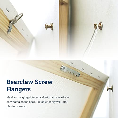 Bear Claw Screw Hanger Gold - 30lb Picture Hooks - 4-in-1 Hanging Screws for D-Rings, Sawtooth, Wire and Keyholes - Mounts in Drywall and Wood Studs 30 Pack