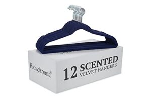 hangaroma non-slip scented velvet hangers - heavy duty clothes hanger - ultra thin space saving 360 degree swivel hook - ideal for coats, jackets, pants, & dress - fresh air - 12 pack