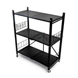 spaxcel 3-tier foldable storage shelves,no assembly/no tools required,3 tier shelf,metal shelf organizer,black