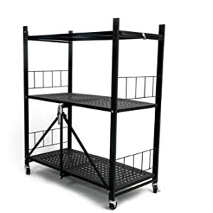 SPAXCEL 3-Tier Foldable Storage Shelves,No Assembly/No Tools Required,3 Tier Shelf,Metal Shelf Organizer,Black