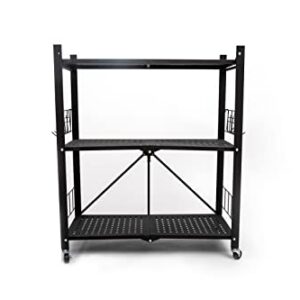 SPAXCEL 3-Tier Foldable Storage Shelves,No Assembly/No Tools Required,3 Tier Shelf,Metal Shelf Organizer,Black