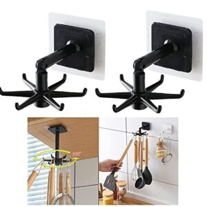 360° Rotating Folding Hook Multi-Purpose,180 Degrees Vertical Flip Hook No Drilling Self Adhesive Flip Waterproof Hooks, Space Saving Easy to Install, Suitable for Home Bathroom Kitchen Office, Black