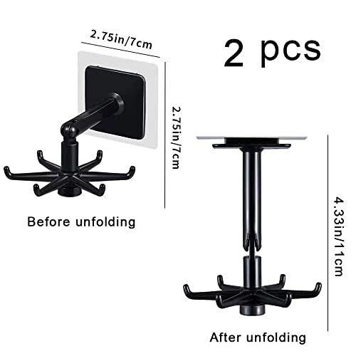 360° Rotating Folding Hook Multi-Purpose,180 Degrees Vertical Flip Hook No Drilling Self Adhesive Flip Waterproof Hooks, Space Saving Easy to Install, Suitable for Home Bathroom Kitchen Office, Black