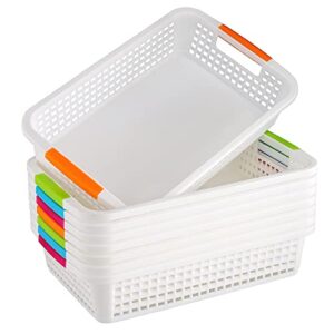 lawei 8 pack plastic sorage basket with handle - 12 x 7.6 x 2.6 inch pantry organizer basket bins shelf baskets for organization, countertops, cabinets, bedrooms, bathrooms