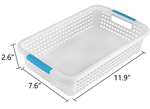 Lawei 8 Pack Plastic Sorage Basket with Handle - 12 x 7.6 x 2.6 inch Pantry Organizer Basket Bins Shelf Baskets for Organization, Countertops, Cabinets, Bedrooms, Bathrooms