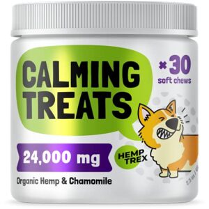 calming hemp treats for dogs - made in usa with organic hemp - dog anxiety relief - natural separation aid - helps with barking, chewing, thunder, fireworks, aggressive behavior 30 soft chews
