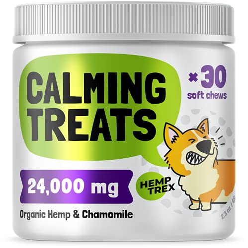 Calming Hemp Treats For Dogs - Made in USA with Organic Hemp - Dog Anxiety Relief - Natural Separation Aid - Helps with Barking, Chewing, Thunder, Fireworks, Aggressive behavior 30 Soft Chews