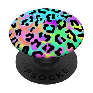 leopard print in green cyan pink blue yellow orange aehp433 popsockets popgrip: swappable grip for phones & tablets