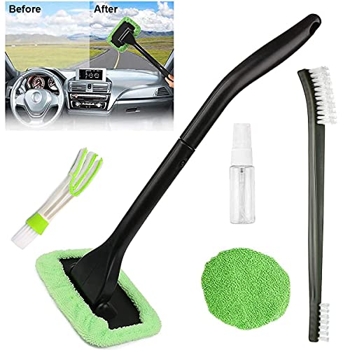 Fincos Car Window Cleaner, Windshield Glass Cleaner Tool, Care Cleaner kit with Washable Reusable Cloth and Detachable Handle for Auto Inside Glass Wiper Interior Accessories Car Cleaning Kit