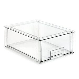 isaac jacobs large stackable organizer drawer (13.5” x 9.9” x 5.4”), clear plastic storage box, pull-out bin, home, office, closet & shoe organization, bpa-free, food/fridge/freezer safe (large)