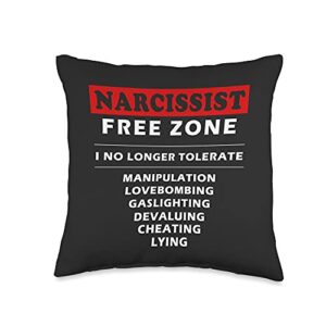 narcissistic abuse awareness designs narcissist free zone i will not tolerate throw pillow, 16x16, multicolor