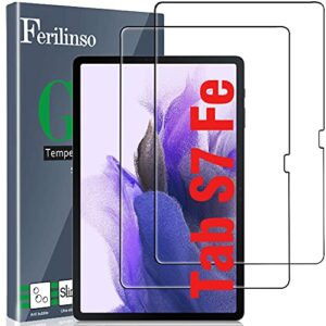 ferilinso designed for samsung galaxy tab s7 fe 5g 12.4 inch 2021 screen protector, [tempered-glass] [military protective] [hd clear] [case friendly] [anti-fingerprint] [anti-scratch] [bubble free]