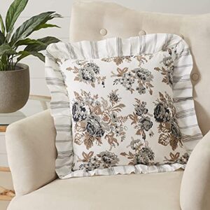 VHC Brands Annie Portabella Brown Floral Farmhouse Cottage Ruffled Throw Pillow 18x18