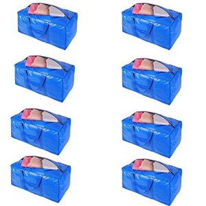 heavy duty extra large storage bags, moving bags, college dorm essentials, extra large storage bags for moving supplies, christmas decorations storage, double zipper design (blue 8 pack)