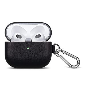 leather case compatible with airpods 3rd generation, lopie handmade sheep leather case with keychain for new airpods 3, portable protective case/cover with loss prevention clip for man/woman - black