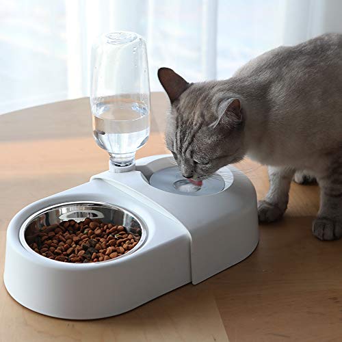 Godsichong Pet Automatic Feeder and Water Dispenser,Stainless Steel Dog Cat Food Bowl and Waterer Set 500ML,2 in 1 Detachable Meal Dispensers for Self Small Medium Big Pets,Pink