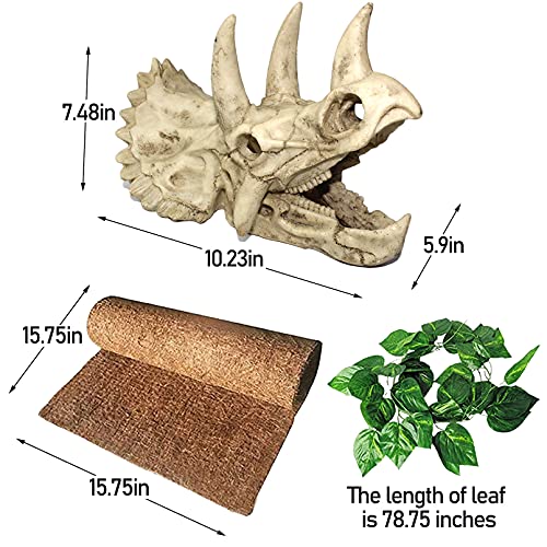 Hamiledyi Bearded Dragon Dinosaur Decor 4 Pack Reptile Aquarium Accessories Resin Triceratops Skull Amphibians Hides and Caves for Snake Gecko Chameleon Lizard Spider