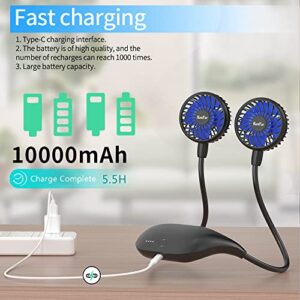 HandFan 10000mAh Neck Fan, 360° Rotation Personal Portable Fans for your Neck, 48h Lasting Rechargeable Battery Operated Wearable Necklace Cooling Fans for Travel/Disney/Sports/Cycling/Hiking